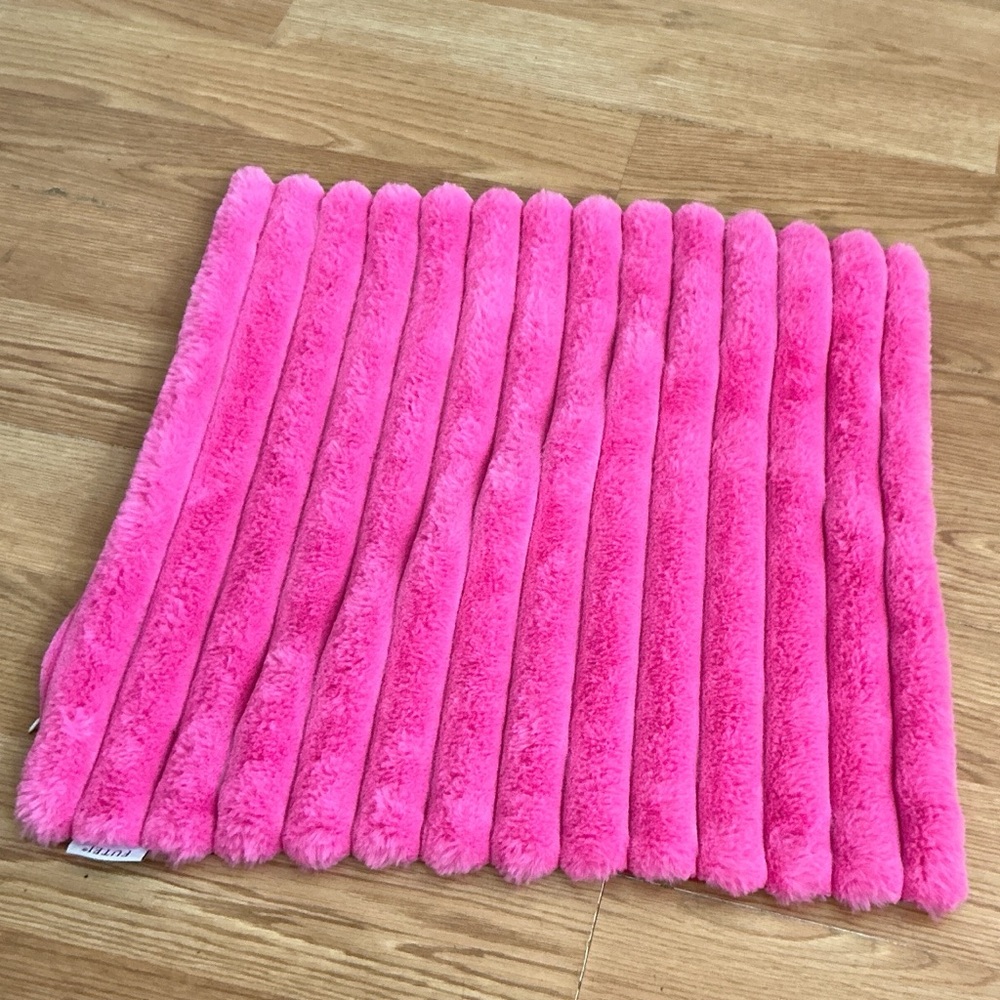 Bright Pink Plush Lumbar Pillow Cover Faux Fur‎ Cozy Decorative Accent